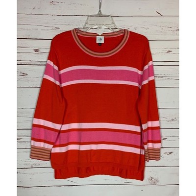 Cabi Women's M Medium Pink Striped Cadet Pullover Knit Sweater Style # 6168 $119