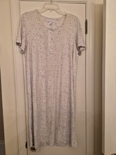 CAROLE HOCHMAN IVORY W/ WHITE FLOWERS SHORT SLV COTTON BLEND NIGHTGOWN - SZ L