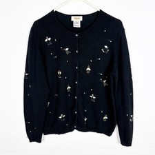 Talbots Cardigan Sweater Women s Medium Embroidered Sequin Angels Celestial