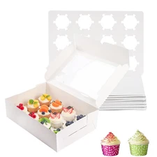 6 PCS 12-Count Cupcake Boxes with Window Bakery Cake Pastry Carrier Containers