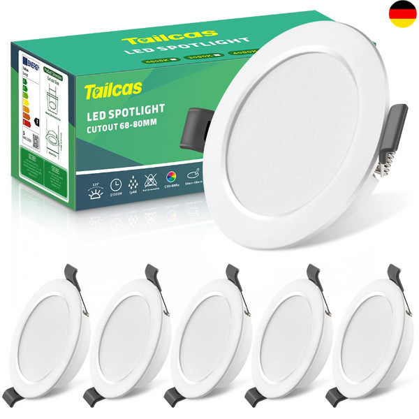 LED Einbaustrahler 230V, 5W Flach LED Spot 6Er Set 4000K Weiß-image