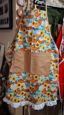 Cotton Bib Apron One Size Pocket Pumpkin  Sunflower Multicolor Beige Farmhouse