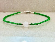 Dainty Green Onyx & Moonstone Faceted Round Gemstone Bead Women Bracelets 6-8''