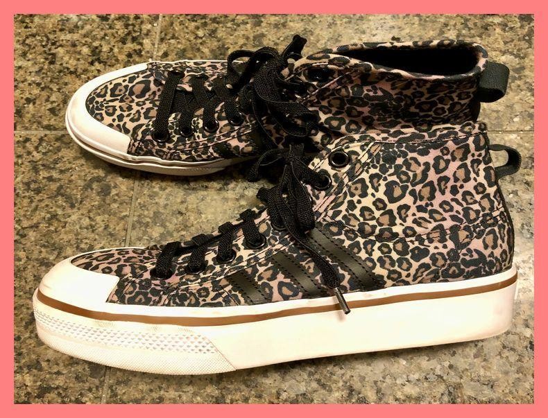 SAOLA Sneakers donna 7.5US Adidas Nizza stampa leopardata suola spessa taglio alto edizione limitata