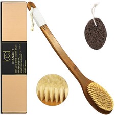 19.68"Boar Bristles Back Brush Pumice-2Pack, Natural Brown