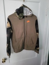 Nike Boys Full-Zip Hoodie Camo Long Sleeve Orange Swoosh Pockets Size Large