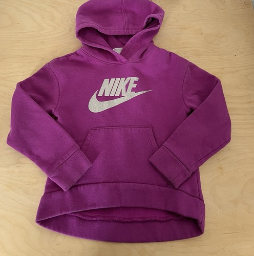 Nike Girls Size 6X Pullover Hoodie Sparkle Glitter Logo Silver/Violet