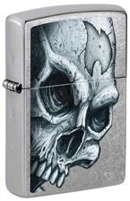 Zippo Skull and Flame Design Street Chrome Windproof Pocket Lighter, 46587