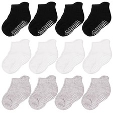 Ankle Grip Socks Black/White/Gray - 12 pair, 3-5 Years