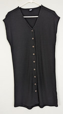 Old Navy sz S Petite Ribbed knit Dress black very short sleeves buttons 4233