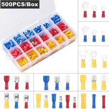 500Pcs Assorted Insulated Electrical Wire Terminals Crimp Connectors Spade Kit