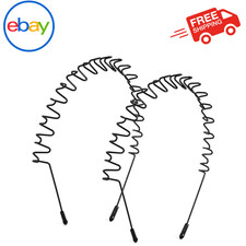 2Pcs Metal Head Bands for Women's Hair, Spring Wave Non Slip Mens Black