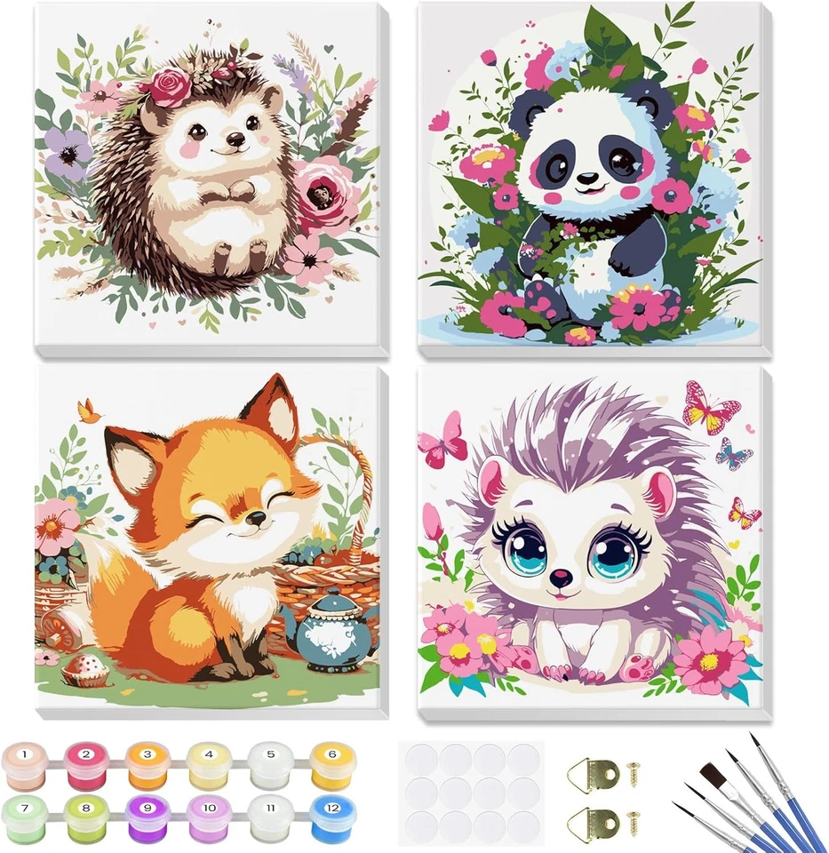 GHHKUD Malen Nach Zahlen Kinder Erwachsene, 4 Stück Süße Tiere Malen Nach Za