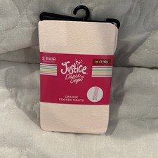 2 Pair Justice Footed Tights - Kids Pink and Black M 7-10 Dance Gym NWT
