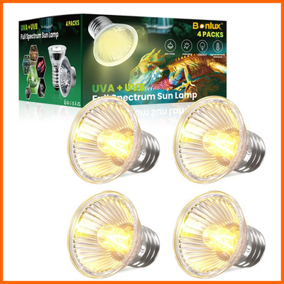 Bonlux E27 Wärmelampe 50W Dimmbar UVA UVB für Reptilien 4 Stück Schwarz