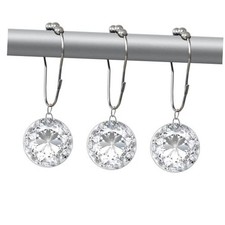 Crystal Shower Curtain Hooks Decorative Clear Bling Rings Cute Girly White