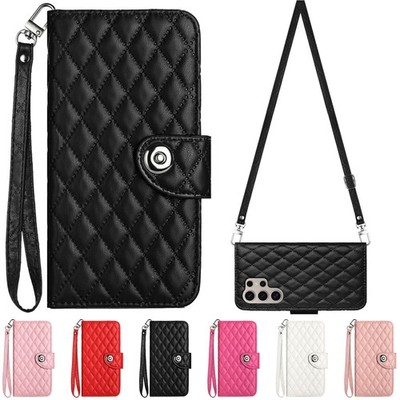 For Samsung Galaxy S26 S25 S24 Crossbody Flip Stand PU Case Card Lanyard Strap