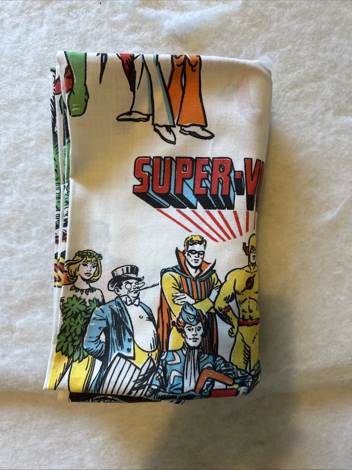 Sábana bajera plana vintage DC Comics 1976 Super Friends 100x66 (doble) BIBB algodón azul Foto 4 de 4