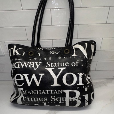 Jay Joshua NYC Manhattan Faux Leather Large Tote Bag New York Big Apple Zipper