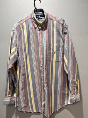 Ralph Lauren Multicolor Striped Button Down Flesh Pony Mens Medium 100% Cotton