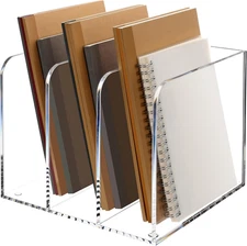 Clear Acrylic Magazine Holder with 3 Vertical Slots - Office Desk Organizer