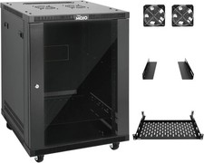 15U Enclosed Wall Mount Rack Kit with Glass Door for Network AV Gear