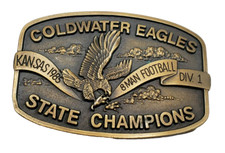 VINTAGE FOOTBALL COLDWATER EAGLES STATE CHAMPIONSL BELT BUCKLE 8 MAN DIV 1