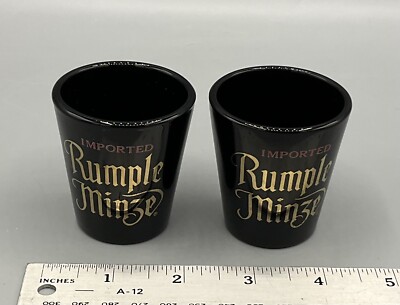 2 Vtg RUMPLE MINZE Collectible Shot Glasses Black Glass Unused