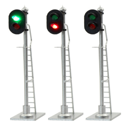 3pcs Model Railroad HO Scale Block Track Signals 2-LEDs Green Red with Ladder