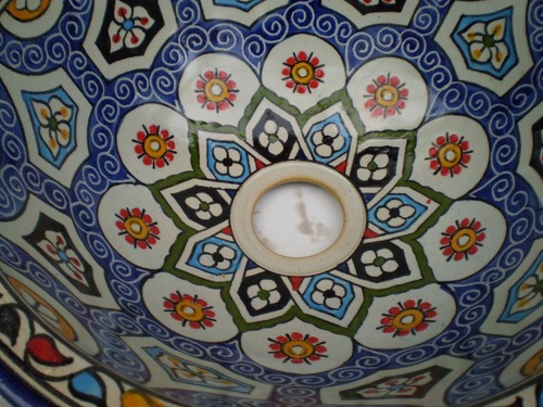 HAND PAINTED CERAMIC HAND WASH BASIN * FES POTTERY 30 cm Multi Colour - Picture 4 of 5