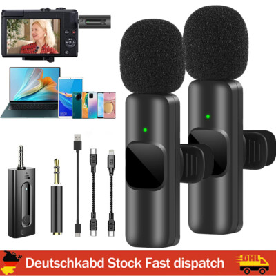 2X Kabelloses Lavalier-Mikrofon Wireless Mini Ansteckmikrofon für Android iPhone