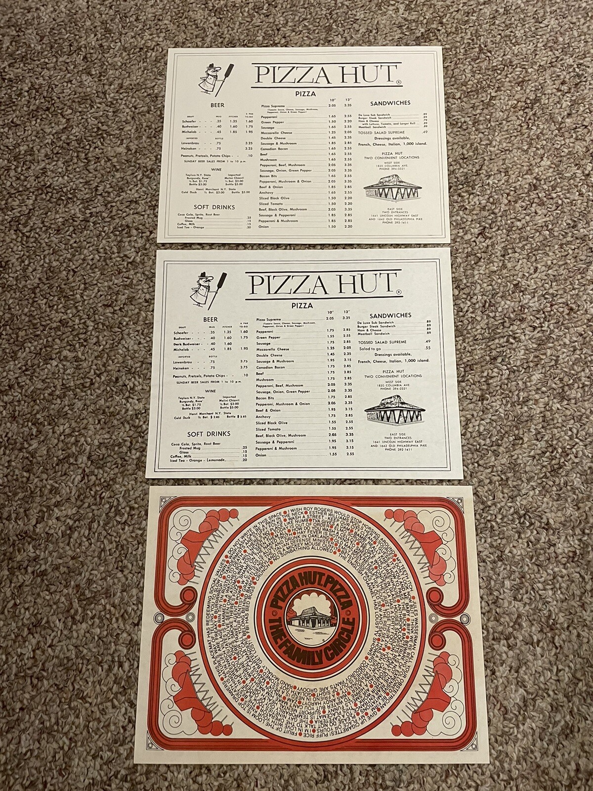 Vintage Pizza Hut Paper Placemat The Family Circle 1970s Lot Of 3 | eBay