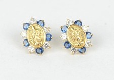 14K Yellow Gold Guadalupe Virgin Mary Screw Back CZ Stud Earrings