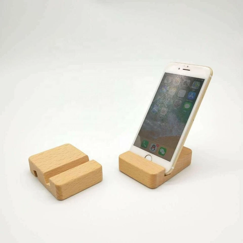 Paquete de 2 soportes universales de madera de bambú para teléfono celular y tableta soporte de escritorio Foto 2 de 3