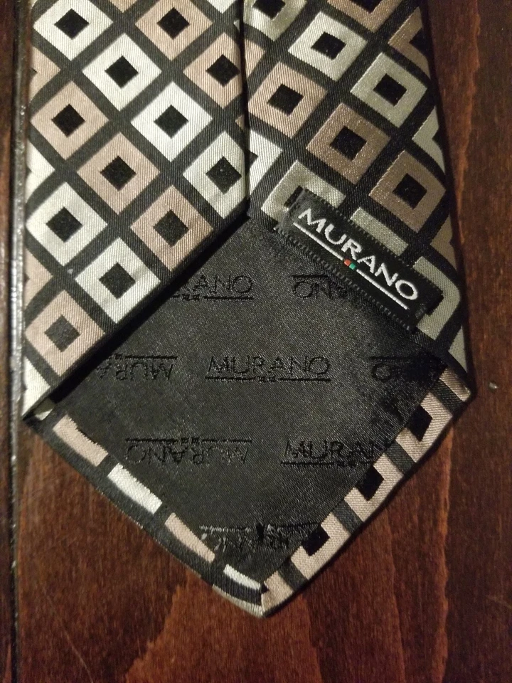 Corbata para hombre MURANO plata/bronce diamante geométrico 100 % seda hecha en EE. UU. Foto 3 de 3