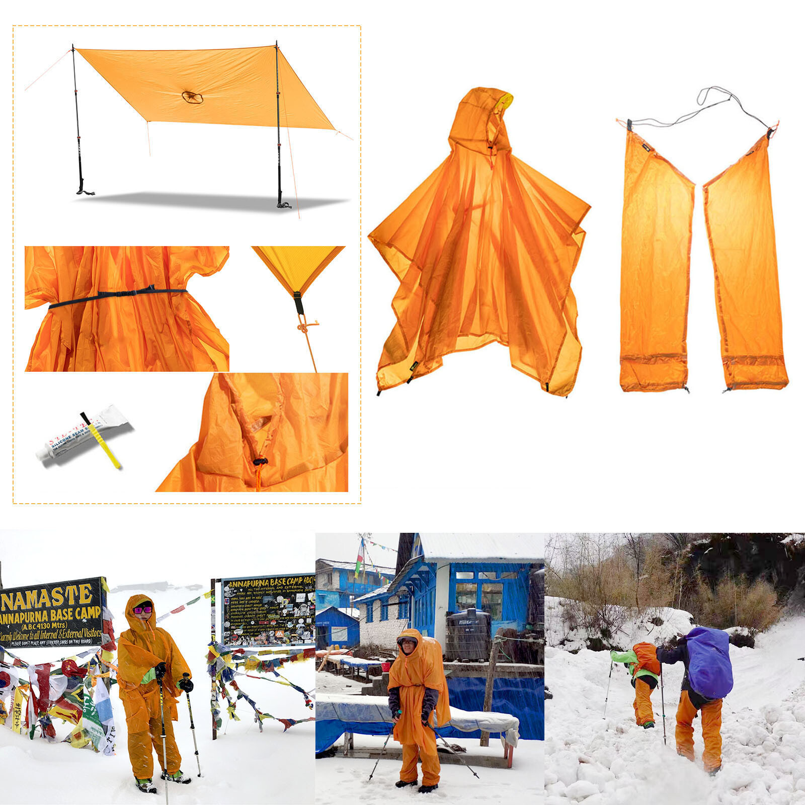 Ultralight Waterproof Raincoat and Pants Set for Camping Hiking-image