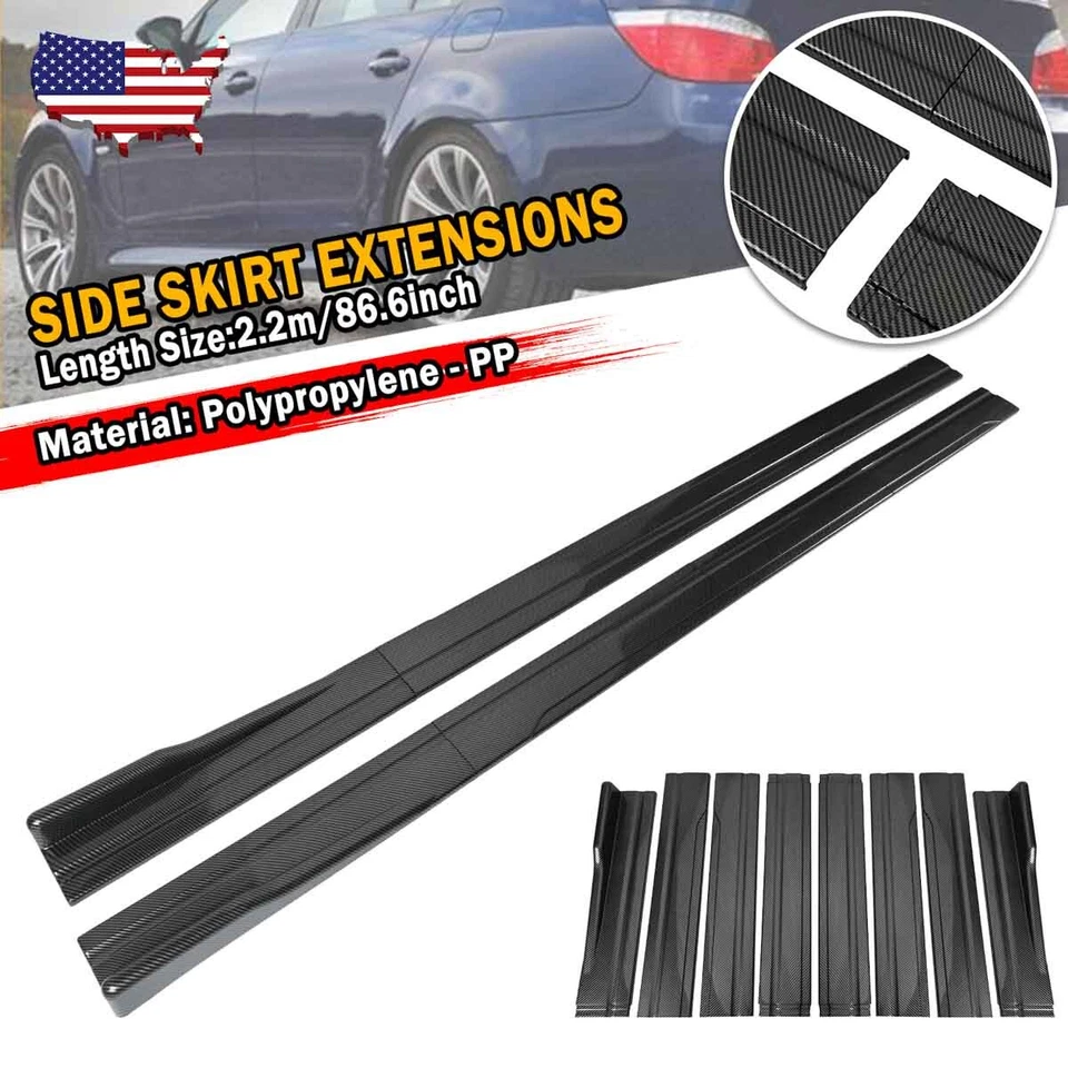 Universal 86.6" Side Skirts Extension Rocker Panel Splitter Kit Lip Carbon Fiber - Imagem 4 de 4