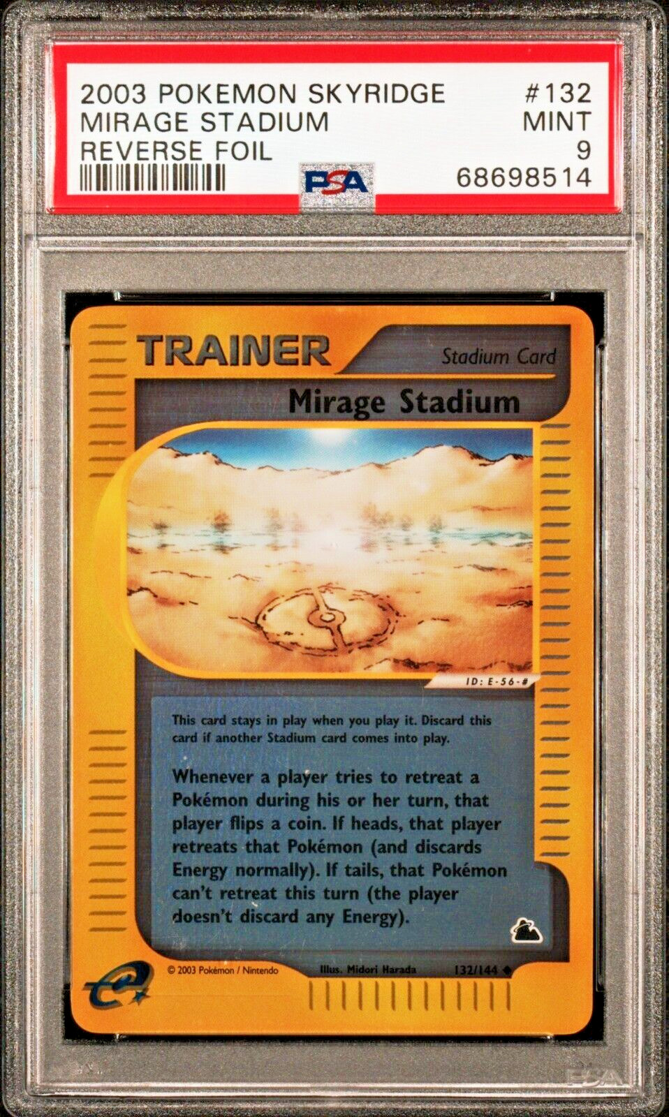 PSA 9 Mirage Stadium Reverse Holo 132/144 Skyridge 2003 Pokemon Card