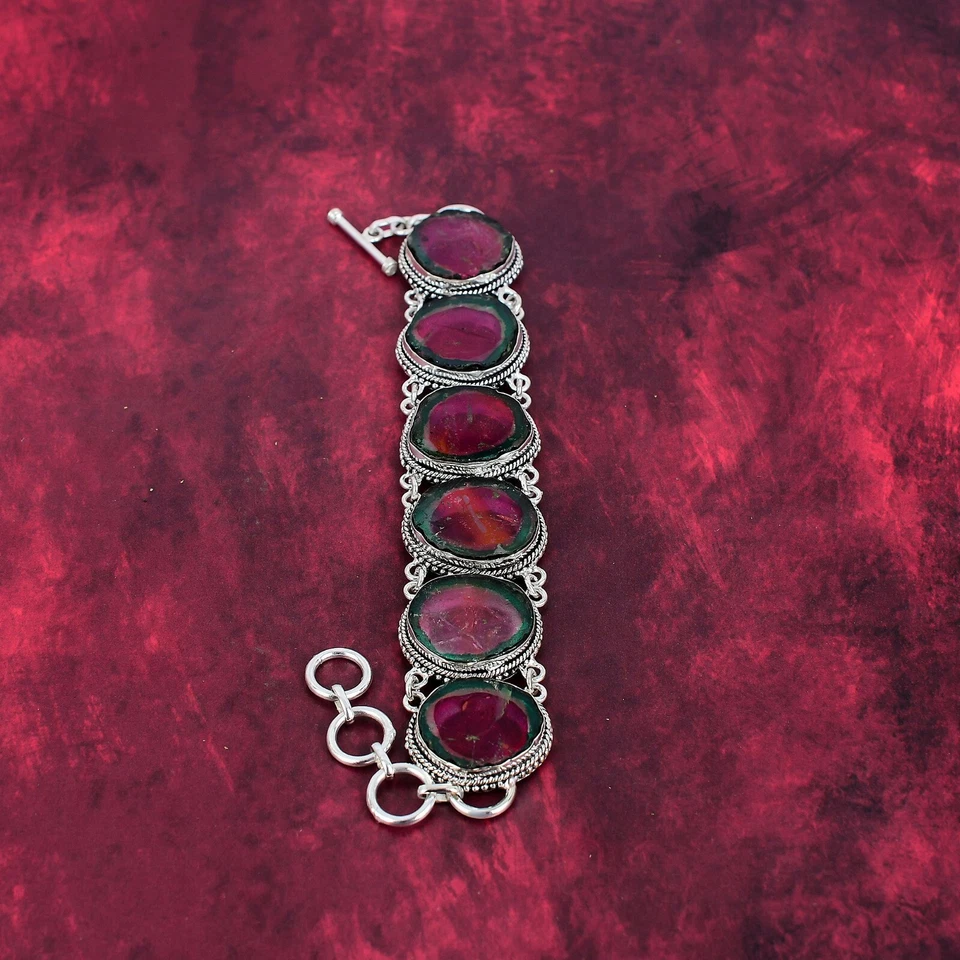 Glorious Pink Tourmaline Gemstone Handmade 925 Sterling Silver Jewelry Bracelet - Image 4 of 4