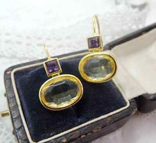 Amethyst Purple Citrine Yellow Gold Drop Earrings 💗