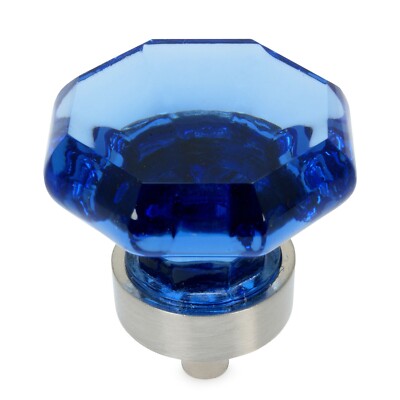 Cosmas Satin Nickel & Blue Glass Cabinet Knob #5268SN-BL