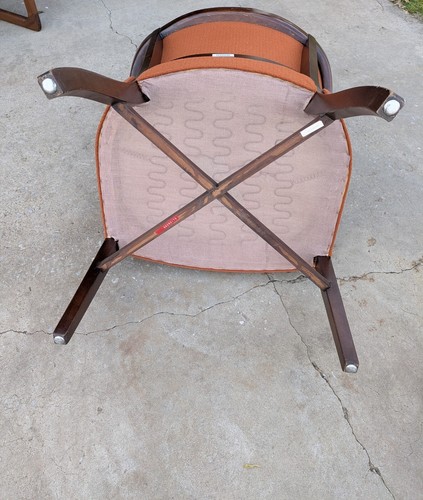 2 Brentwood? Mid Century Modern Orange Club Chairs Pecan Trim And Fabric - Picture 20 of 21