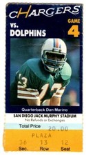 1986 SAN DIEGO CHARGERS vs MIAMI DOLPHINS ticket stub LESLIE O'NEAL debut 1st