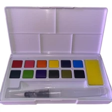 Unbranded Set of 12 Vibrant Watercolors with Waterbrush and Mixing Palette Case