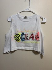 Vintage 1988 Ocean-Pacific Crop-Top Shirt Colorful Neon Women  s Large - Read
