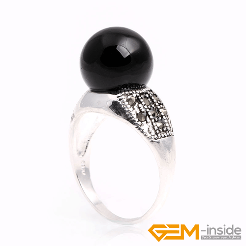 Fashion Gemstone Bead Rings Tibetan Silver Marcasite Jewelry Gift 12mm Christmas - Picture 9 of 60