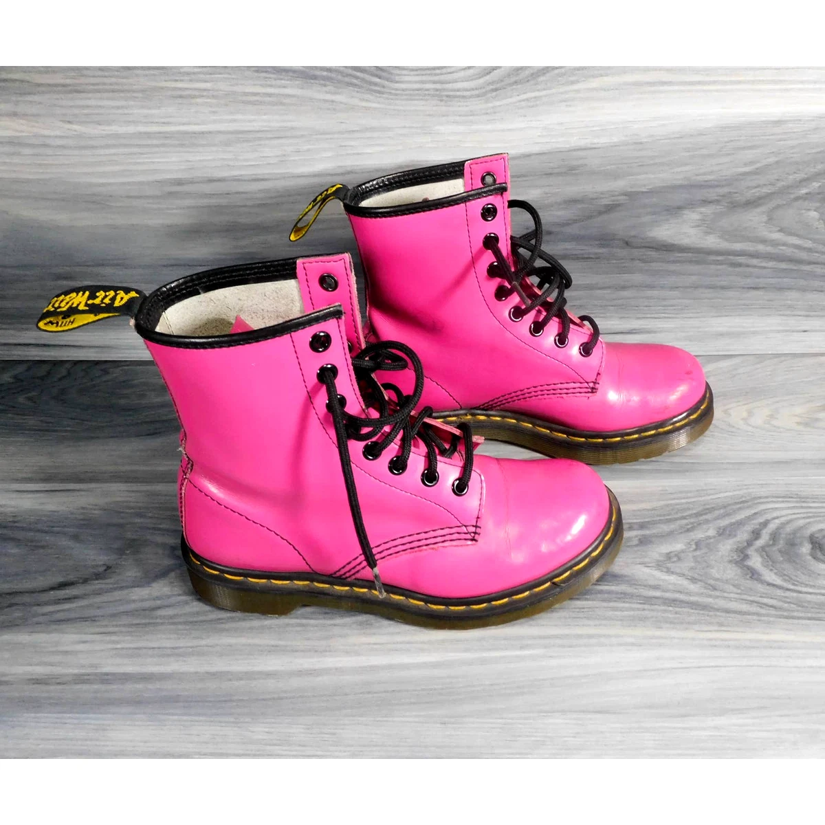 Doc Martens 1460 W Hot Pink Patent Leather Lace-Up Boots Women's