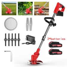 Electric Cordless Grass String Trimmer Lawn Edger Weed Cutter+2 Battery+1Charger