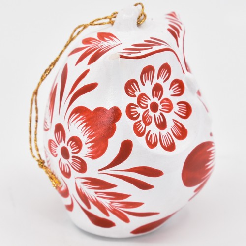 Cerámica Artesanal Rojo sobre Blanco Búho Navidad Adorno Hecho en Perú - Imagen 4 de 6