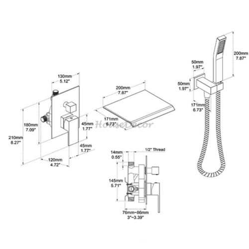 Wall Mounted Bath Side Concealed Bathtub Faucet Waterfall Hand Shower Mixer Tap - Picture 4 of 7